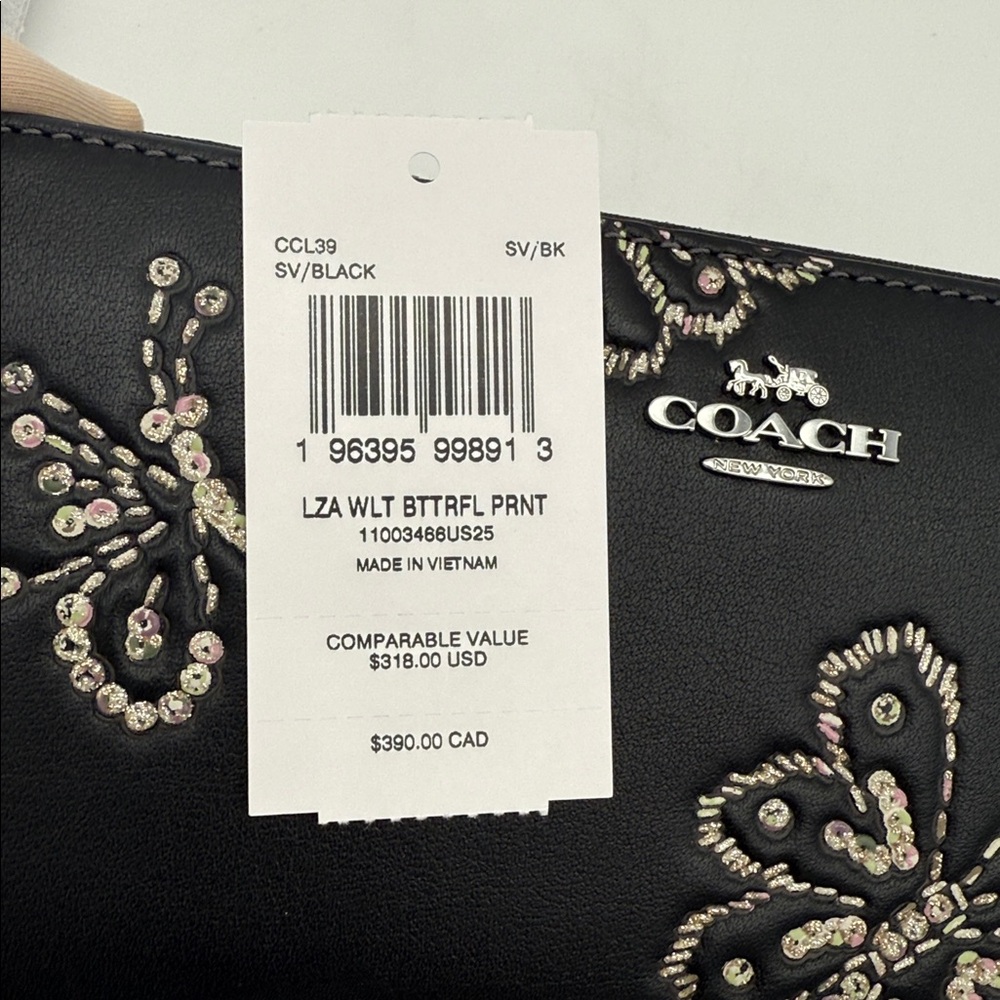 Coach Long Zip Around Wallet With Butterfly Print Black Silver - Picture 9 of 15